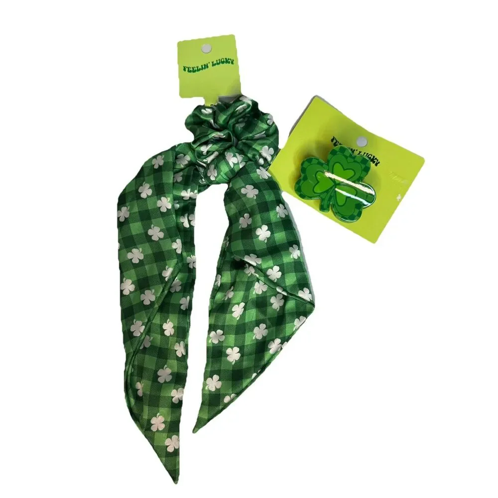 Feelin' Lucky Set of 2 St Patrick's Day Pony Tail Hair Twister and Claw Clip NEW